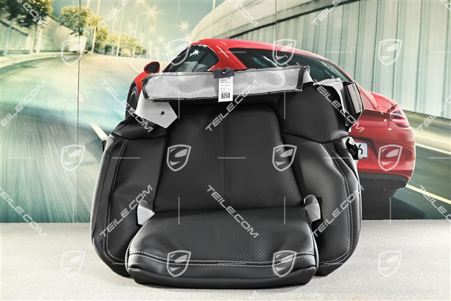 Sitzkissenbezug, Leder, Schwarz mit Kreide Ziernähte, L