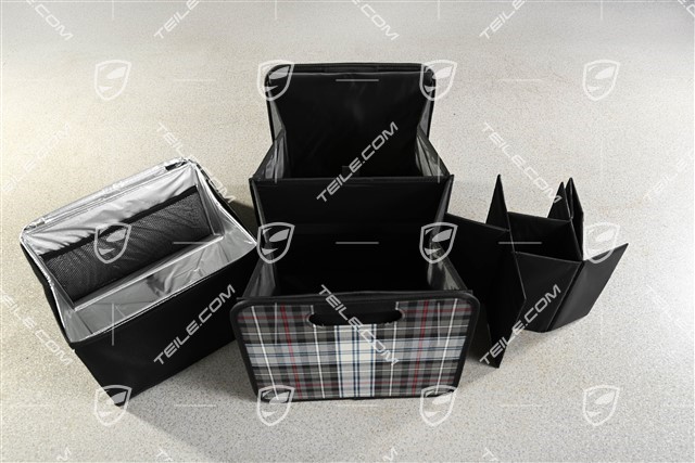 Faltbare Kofferraumbox / Kofferraumtasche, 30 x 27,5 x 50, Turbo 50 Schottenkaro / Tartan inkl. Flascheneinsatz + Kühltascheneinsatz