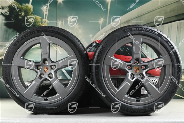 21" Macan Offroad Design summer wheel set, 8.5J x 21 ET27 + 10.5J x 21 ET47 rims + Michelin Pilot Sport EV SUV 255/45 R21 + 295/40 R21 summer tyres, Vesuvgrau