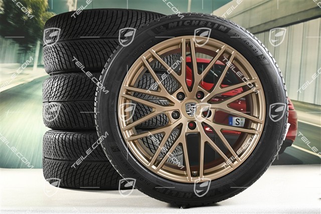 21" Cayenne "RS Spyder Design" Winterräder Satz, Felgen 9,5J x 21 ET46 + 11,0J x 21 ET49 + NEUE Michelin Pilot Alpin 5 SUV Winterreifen 285/45 R21 + 305/40 R21, mit RDK-Sensoren, Neodyme