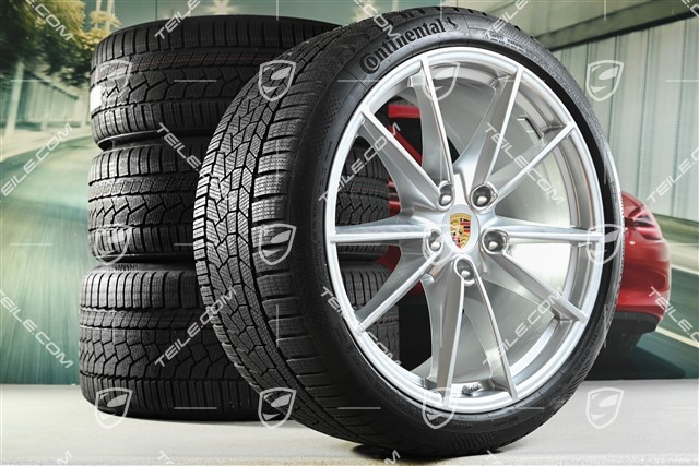 20"+21" Carrera S Winterräder Satz, Felgen 8,5J x 20 ET53 + 11J x 21 ET66 + Continental Winterreifen 245/35 R20 + 295/30 R21, mit RDK-Sensoren