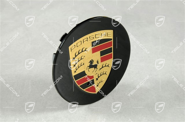 Radzierdeckel, rund, kokav, Porschwappen farbig, Tiefschwarz-Metallic