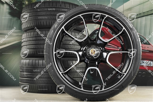 20"+21" Turbo S Exclusive Design Sommerräder Satz, Felgen 9,5J x 20 ET44 + 12J x 21 ET70 + Pirelli Sommerreifen 255/35 R20 + 315/30 R21, schwarz hochglanz