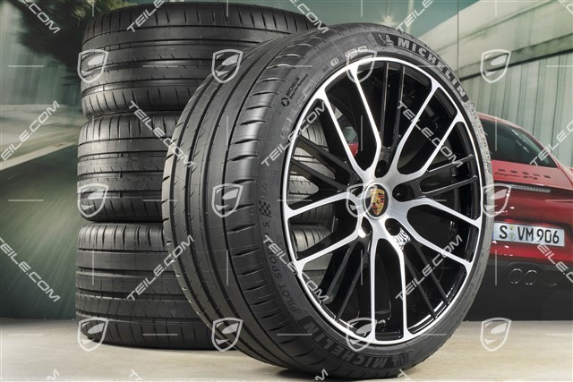 21-inch Panamera Exclusive Design Sport summer wheel set, wheel rims 9,5J x 21 ET71 + 11,5J x 21 ET69 + NEW Michelin summer tyres 275/35 R21 + 325/30 R21, with TPMS, black high gloss