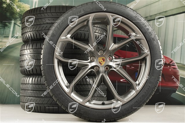 21" GT Design summer wheel set, wheel rims 9,5J x 21 ET27 + 10J x 21 ET19 + Michelin summer tyres 265/40 R21 + 295/35 R21, platinum satin matt, with TPM