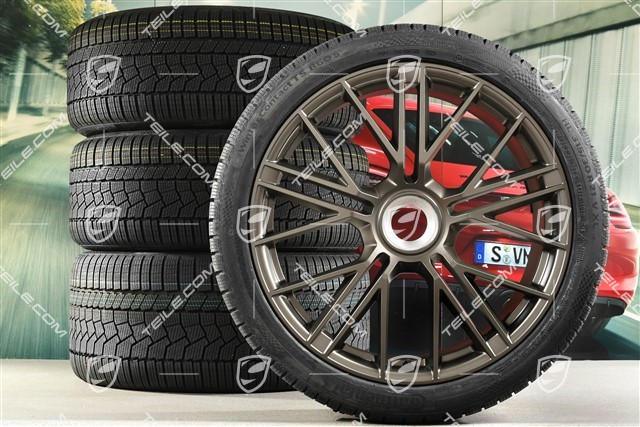 21" Panamera Turbo S Koła zimowe, komplet, centralne mocowanie, felgi 9,5J x 21 ET71 + 10,5J x 21 ET71 + NOWE opony zimowe Continental Winter Contact TS860 S 275/35 R21 + 315/30 R21, Turbonit
