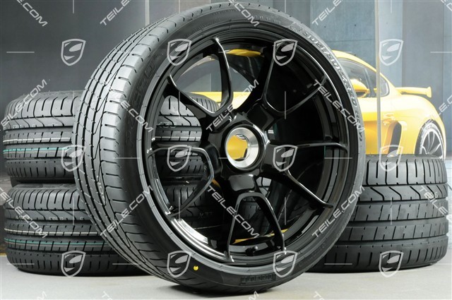 20" Sommerräder 911 Turbo S Exclusive Design, Felgen 11,5J x 20 ET56 + 9J x 20 ET51 + NEUE Sommerreifen 305/30 ZR20 + 245/35 ZR20, Schwarz Hochglanz