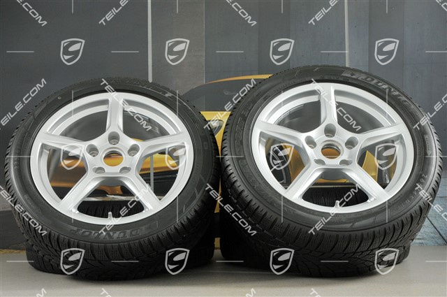 18" Boxster winter wheel set, 8J x 18 ET57 + 9J x 18 ET47 + winter tyres Dunlop 235/45 R18 + 265/45 R18, with TPM