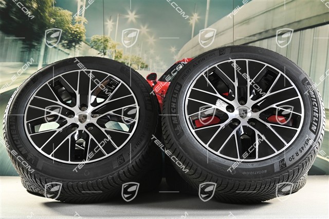 20-inch Macan S winter wheel set, rims 7,5J x 20 ET32 + 10J x 20 ET49 + Michelin winter tyres 235/55 R20 + 285/45 R20, black high gloss, millage about 30km