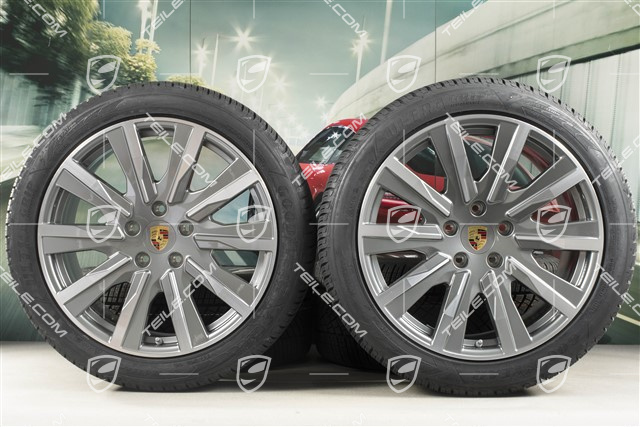 20" koła zimowe Taycan Tequipment Design, komplet, felgi 9J x 20 ET54 + 11J x 20 ET60 + NOWE opony zimowe Goodyear 245/45 R20 + 285/40 R20