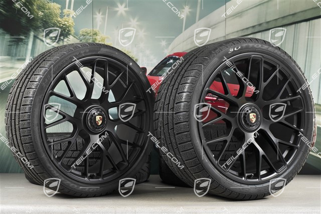 20" Turbo S Koła zimowe komplet do Carrera GTS, centralnie mocowane, felgi 8,5J x 20 ET51 + 11J x 20 ET52 + opony zimowe Pirelli Sottozero II 245/35 R20+295/30 R20, czarne (półmat), z czujnikami ciśnienia