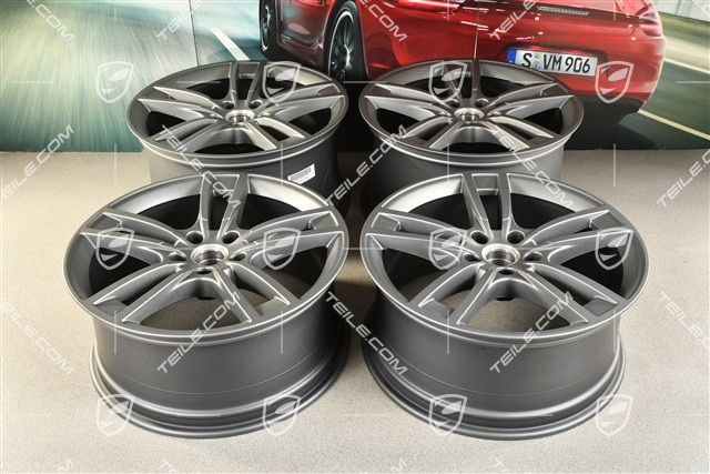 21" Komplet felg Cayenne Turbo Design, 11J x 21 ET58 + 9,5J x 21 ET46, Vesuvgrau