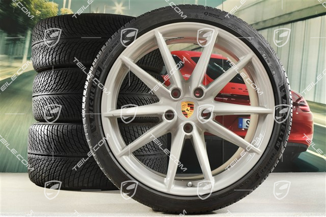 20"+21" koła zimowe Carrera S, komplet, felgi 8,5J x 20 ET53 + 11J x 21 ET66 + opony zimowe Michelin 245/35 R20 + 295/30 R21, kolor Chalk (kreda)