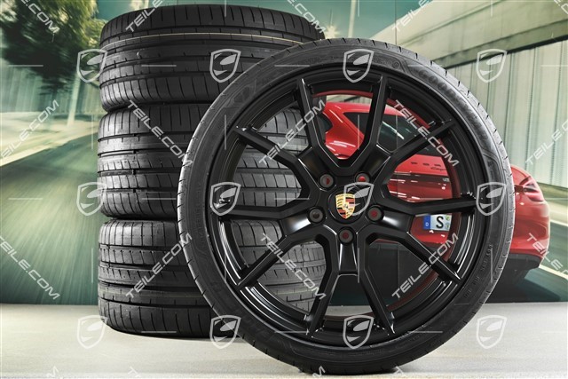 21" koła letnie RS Spyder Design, komplet, felgi 9,5J x 21 ET60 + 11,5J x 21 ET66 + NOWE opony letnie Goodyear 265/35 R21 + 305/30 R21, czarny satynowy półmat