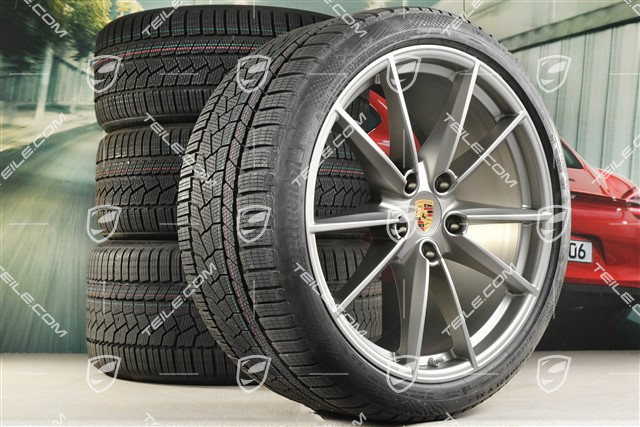 20"+21" koła zimowe Carrera S, komplet, felgi 8,5J x 20 ET53 + 11J x 21 ET66 + opony zimowe Continental 245/35 R20 + 295/30 R21, Platinum satynowy mat