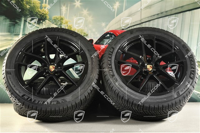 20" "Macan S" koła zimowe, komplet, felgi 9J x 20 ET26 + 10J x 20 ET19, opony zimowe Michelin 265/45 R 20 + 295/40 R 20, czarny wysoki połysk, z czujnikami ciśnienia RDK