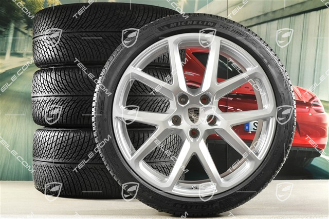 21" Panamera SportDesign Koła zimowe, komplet, felgi 9,5J x 21 ET71 + 10,5J x 21 ET71 + opony zimowe Michelin Pilot Alpin 5 275/35 R21 + 315/30 R21, srebrny metalik