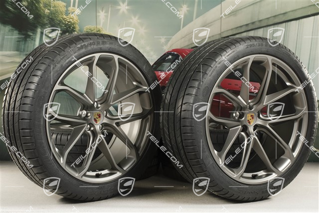 21" GT Design summer wheel set, wheel rims 9,5J x 21 ET27 + 10J x 21 ET19 + Michelin summer tyres 265/40 R21 + 295/35 R21, platinum satin matt, with TPM