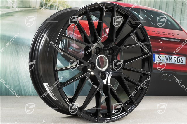 21" Komplet felg Cayenne RS Spyder, 11J x 21 ET58 + 9,5J x 21 ET46, czarny wysoki połysk