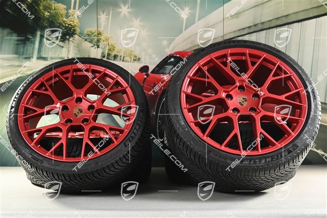 20"+21" RS Spyder Design Winterrädersatz, Felgen 8,5J x 20 ET50 + 11J x 21 ET82 + NEUE Michelin Winterreifen 245/35 R20 + 305/30 R21, mit RDK-Sensoren, Rot - Pyrored