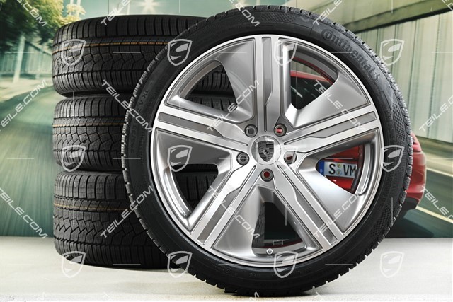 22-inch Macan Exclusive Design winter wheel set, rims 9J x 22 ET29 + 11J x 22 ET47 + NEW Continental winter tyres 255/40 R22 + 295/35 R22, Platin Silver