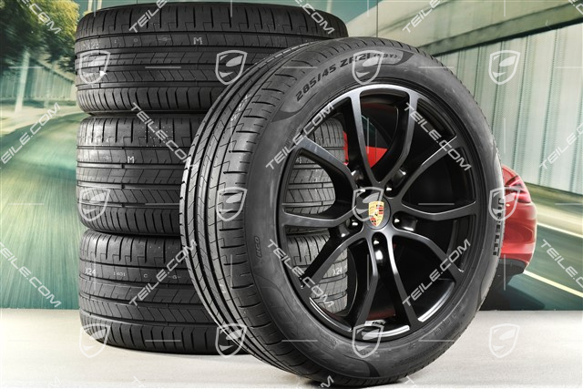 21" Cayenne Exclusive Design Sommerräder Satz, Felgen 9,5J x 21 ET46 + 11,0J x 21 ET58 + NEUE Pirelli P Zero Sommerreifen 285/45 R21 + 315/40 R21, mit RDK-Sensoren, Schwarz-Seidenmat