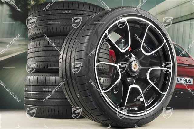 20-inch + 21-inch Turbo S Exclusive Design summer wheel set, rims 9,5J x 20 ET44 + 12J x 21 ET70 + NEW Pirelli summer tyres 255/35 R20 + 315/30 R21, black high gloss