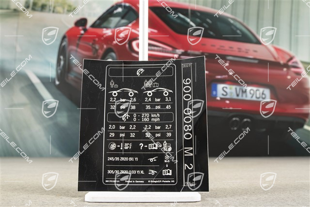 Identification / notice plate for tire pressure, 20 inch, C2 / C2S