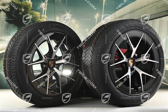 21" Cayenne RS Spyder Design Winterräder Satz, Felgen 9,5J x 21 ET16 + 11J x 21 ET37 + Goodyear UltraGrip Performance 3 SUV Winterreifen 275/45 R21 + 315/40 R21, schwarz hochglanz