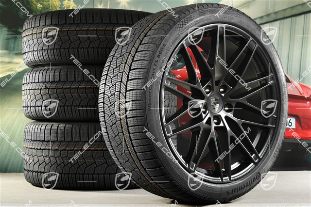 22" RS Spyder Design Winterräder Satz, Felgen 9J x 22 ET29 + 11J x 22 ET47 + Continental Winterreifen 255/40 R22 + 295/35 R22, in Schwarz Seidenmatt