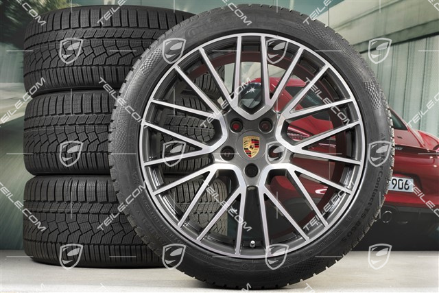21" Cayenne RS Spyder Winterräder Satz, Felgen 9,5J x 21 ET46 + 11,0J x 21 ET58 + NEUE Continental Winterreifen 275/40 R21 + 305/35 R21, mit RDK-Sensoren, Titanium