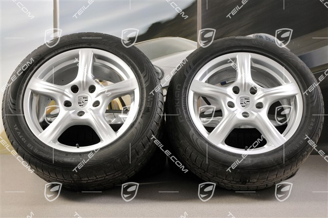 18" Komplet kół zimowych Panamera, 8J x 18 ET 59 + 9J x 18 ET 53 + NOWE opony zimowe Nokian 245/50 R18 + 275/45 R18, DOT/rok prod. 2013