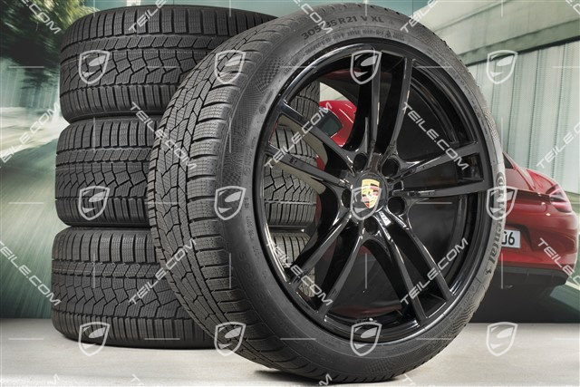 21-inch Cayenne Turbo winter wheel set, rims 9,5J x 21 ET46 + 11,0J x 21 ET58 + Continental winter tyres 275/40 R21 + 305/35 R21, with TPMS, black high gloss