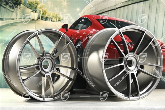 20+21-inch wheel rim set Turbo S, rims: front 8,5J x 20 ET40 + rear 11J x 21 ET66, Platinum satin matt