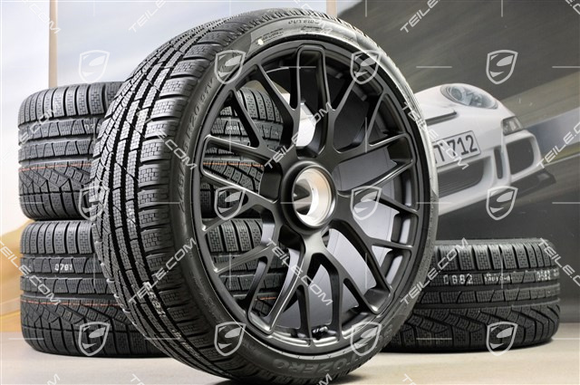 20" Turbo S central locking winter wheel set for Carrera GTS, wheels 8,5J x 20 ET51 + 11J x 20 ET52 + Pirelli Sottozero II winter wheels 245/35 R20+295/30 R20, black (semigloss), with TPMS
