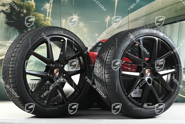 21" Panamera SportDesign Koła zimowe, komplet, felgi 9,5J x 21 ET71 + 10,5J x 21 ET71 + NOWE opony zimowe Continental 275/35 R21 + 315/30 R21, czarny satynowy półmat