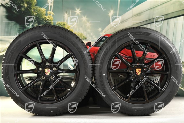 20-inch Cayenne COUPE Design winter wheel set, rims 9J x 20 ET50 + 10,5J x 20 ET55 + NEW Hankook winter tyres 255/55 R20 + 295/45 R20, with TPMS, black high gloss