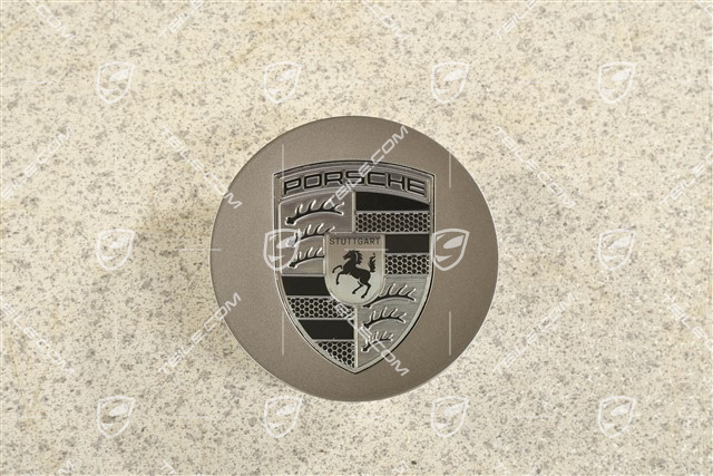 Hub cap, concave, emblem in Rhodium, Rhodium Grey