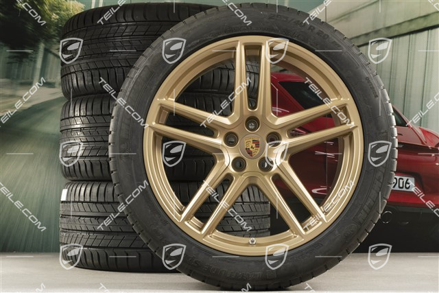 20" Turbo Sommerräder Satz, Felgen 9J x 20 ET26 + 10J x 20 ET19 + Michelin Sommerreifen 265/45 R20 + 295/40 R20, Aurum, mit RDK-Sensoren