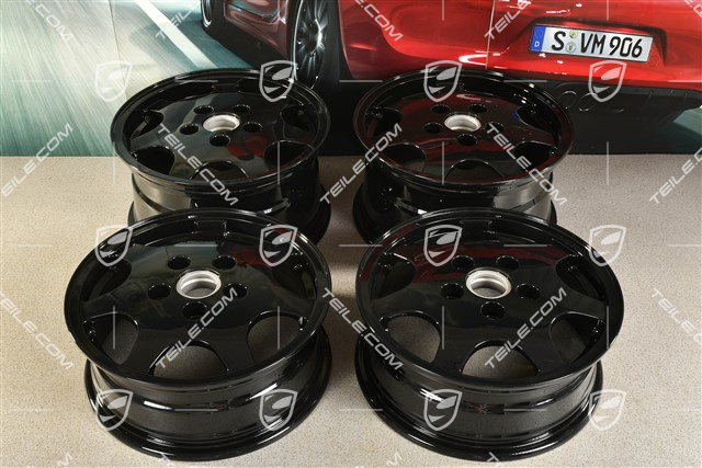 16-inch Design 90 wheel set, front 6J x 16 ET52,3 + rear 8J x 16 ET52,3, black high gloss