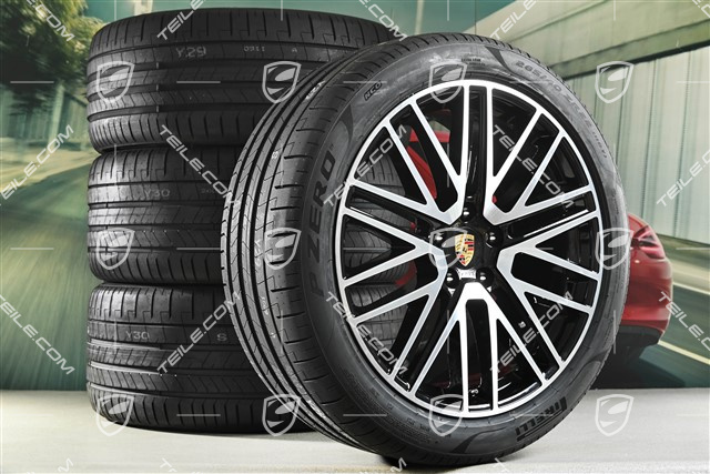 22" Sommerräder 911 Turbo Design, Felgen 10J x 22 ET48 +11,5J x 22 ET61 + Pirelli Sommerreifen 285/40 R22 + 315/35 R22, schwarz hochglanz