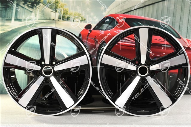 22" Komplet felg Cayenne Coupe Exclusive Design Sport, 10J x 22 ET48 +11,5J x 22 ET52, czarny wysoki połysk