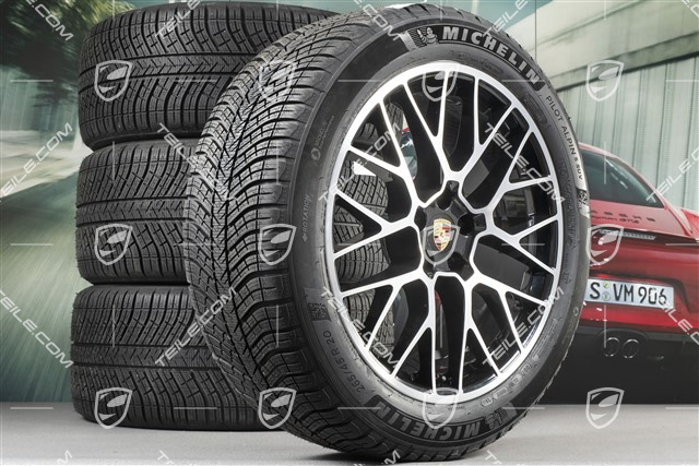 20" "RS Spyder Design" koła zimowe, komplet, felgi 9J x 20 ET26 + 10J x 20 ET19 + NOWE opony zimowe Michelin Pilot Alpin 5 SUV 265/45 R20 + 295/40 R20, z czujnikami ciśnienia, czarny wysoki połysk