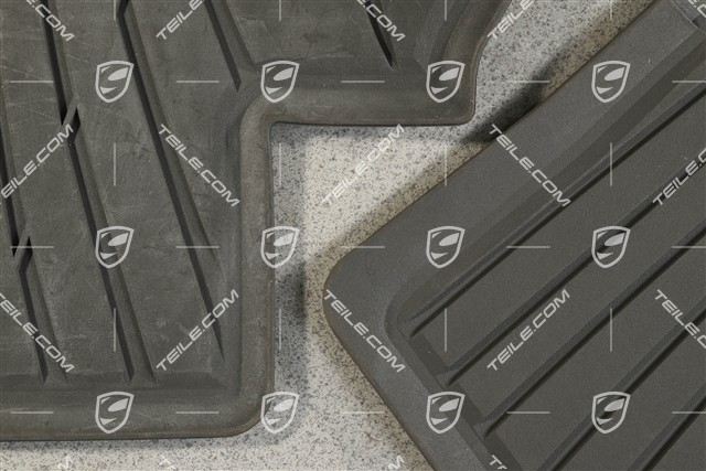 Gumowe dywaniki komplet 2-częściowy z sylwetką Porsche i napisem "Porsche", popielaty Agate Grey RHD