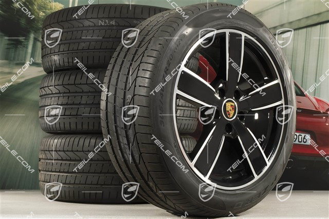 20-inch Cayenne Sport Classic summer wheel set, rims 9J x 20 ET50 + 10,5J x 20 ET64 + Pirelli summer tyres 275/45 R20 (110)Y XL + 305/40 R20 (112)Y XL, with TPMS, black high gloss