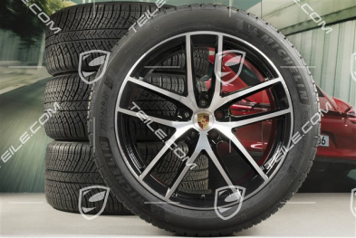 20" "Macan S" koła zimowe, komplet, felgi 9J x 20 ET26 + 10J x 20 ET19, opony zimowe Michelin 265/45 R 20 + 295/40 R 20, czarny wysoki połysk, z czujnikami ciśnienia RDK