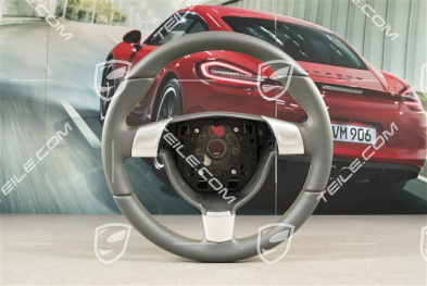 Sportlenkrad, Leder geprägt, für Schaltgetriebe, Steingrau mit Speed Gelb