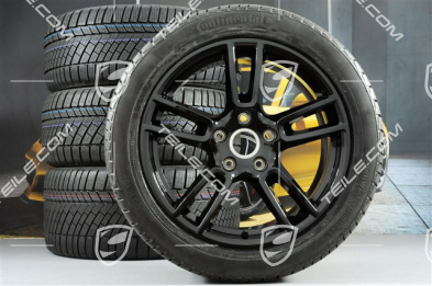 19" Winterräder Satz "Panamera", Felgen 9J x 19 ET64 + 10,5 J x 19 ET62 + Continental ContiWinterContact PS830 P Winterreifen 265/45 R19 + 295/40 R19, in Schwarz Hochglanz