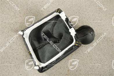 Schaltknopf, Leder/Carbon, Schwarz/Speedgelb