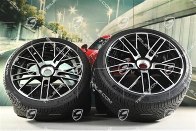 20+21" 911 Turbo S koła zimowe, komplet, felgi 8,5J x 20 ET40 + 11,5 x 21 ET62 + opony zimowe Michelin 245/35 R20 + 315/30 R21, czarny wysoki połysk + frezowana powierzchnia ramion